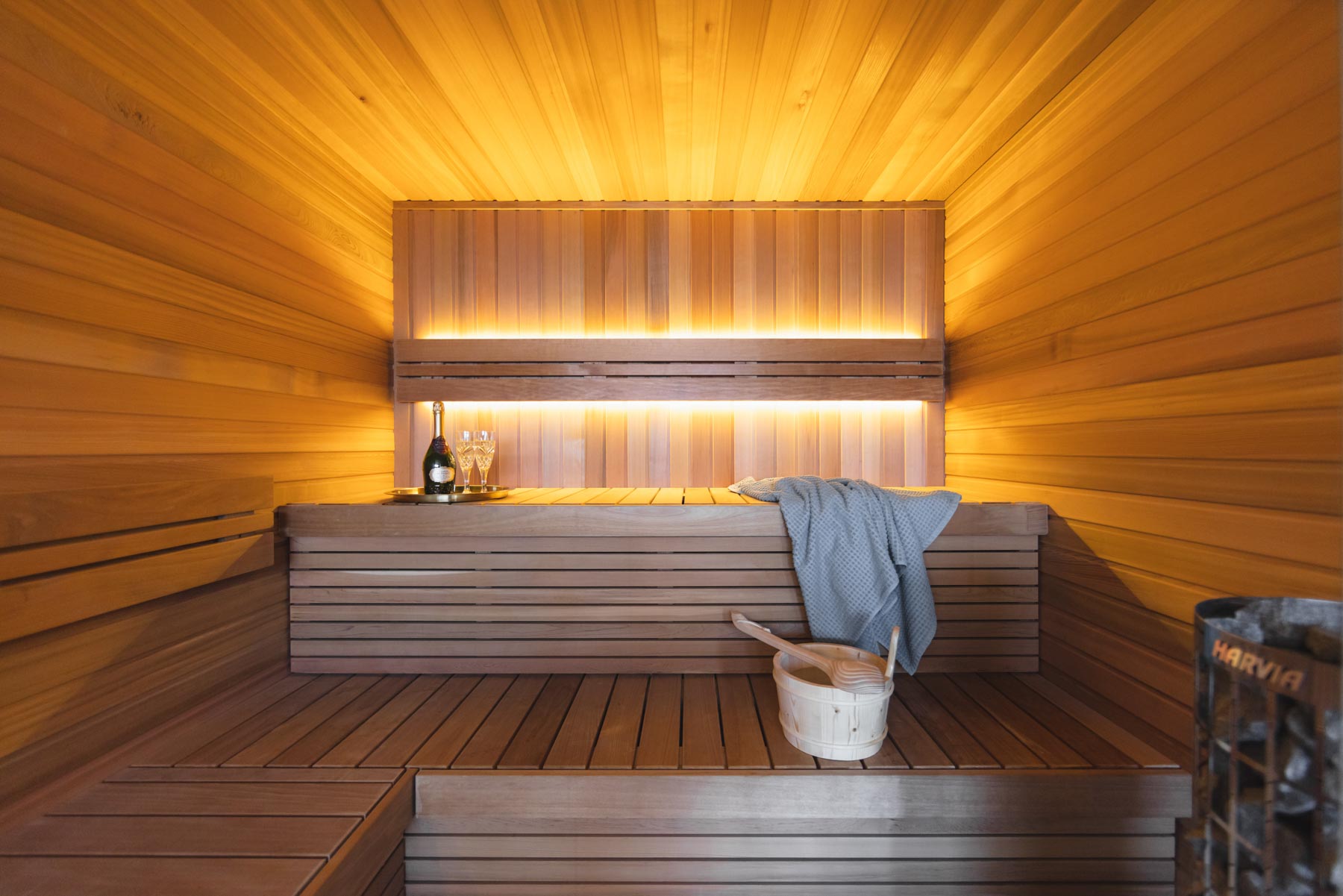 sauna room within the barn at berry custom home. Home builders Berry project by Mann Made Design + Construct located in Berry